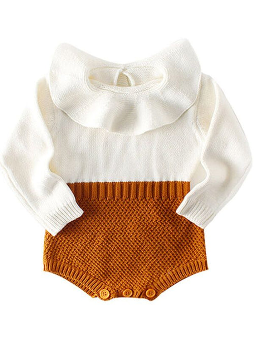 Ruffle Collar Combo Sweater Romper
