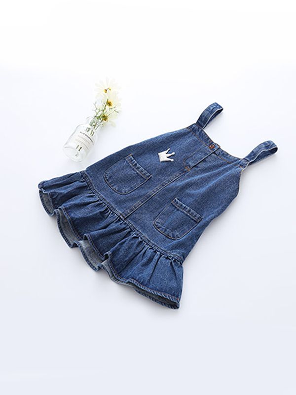 Denim Jumper Dress with Crown Patch - Chasing Jase