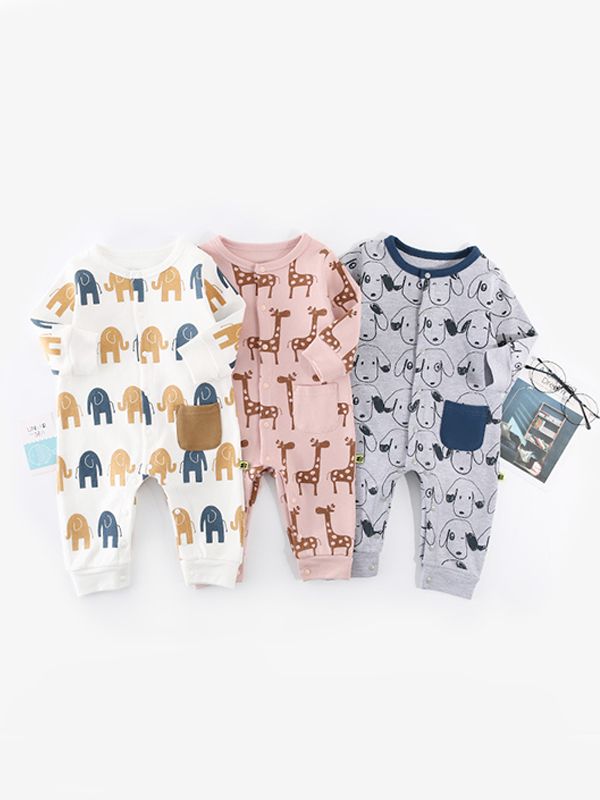 Baby Girl Cartoon Animal Print Long-sleeve Jumpsuit
