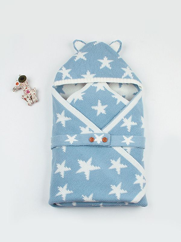 Star Print Cat Ears Baby Wrap Blanket - Chasing Jase