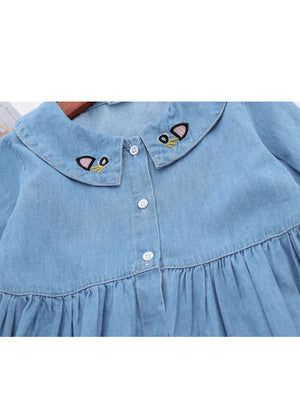 Embroidered Cat Tencel Denim Dress - Chasing Jase